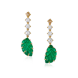 PAIR OF CARVED EMERALD AND DIAMOND EARRINGS -    - Fine Jewels: Ode to Nature