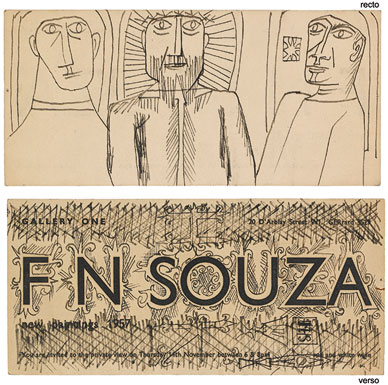 Three Kings (recto), Gallery One invitation to F.N Souza exhibition, 1957 (verso)