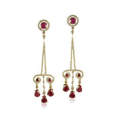 A PAIR OF RUBY AND DIAMOND PYRAMID EARRINGS
