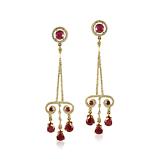 -A PAIR OF RUBY AND DIAMOND PYRAMID EARRINGS