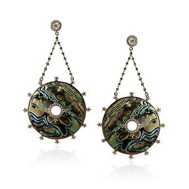 A PAIR OF ABALONE AND DIAMOND 'DRAMATIQUE' EARRINGS