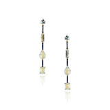 -A PAIR OF AQUAMARINE AND BLUE ENAMEL STICK EARRINGS