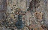 K Laxma Goud-Untitled (Still Life with Woman)