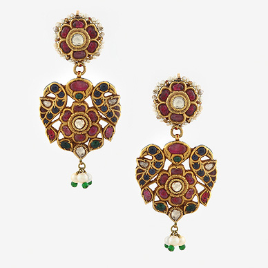 A MAGNIFICENT PAIR OF RUBY AND EMERALD 'PARROT' EAR PENDANTS