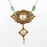 -A PEARL, EMERALD AND RUBY PENDANT