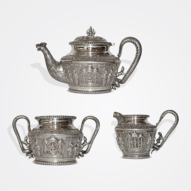 Madras Three Piece "Swami Ware" Tea Set, Attributed to P.Orr & Sons
