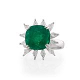 -A COLOMBIAN EMERALD AND DIAMOND 'FLOWER' RING