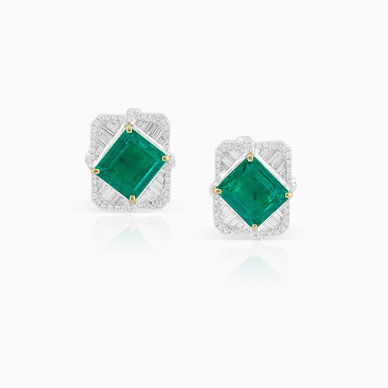 A MAGNIFICIENT EMERALD AND DIAMOND EAR CLIPS