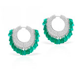 A PAIR OF DIAMOND AND EMERALD EARRINGS