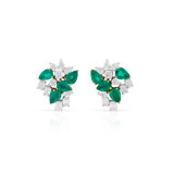 -A PAIR OF EMERALD AND DIAMOND EAR CLIPS