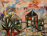 Lancelot  Ribeiro-Untitled (Landscape with Trees and Houses)