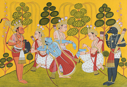 Lakshmana pulling out a Thorn from Rama's Foot
