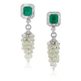 PAIR OF EMERALD AND DIAMOND EARRINGS -    - Fine Jewels, Silver and Watches