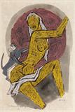 Monkey and a Girl I - M F Husain - Spring Live Auction | Modern Indian Art