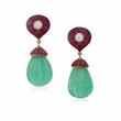 PAIR OF RUBY, EMERALD AND DIAMOND EARRINGS - Online Auction of Fine Jewels