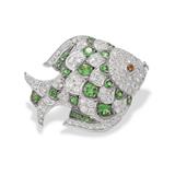 TSAVORITE, CITRINE AND DIAMOND `FISH` PIN -    - Online Auction of Fine Jewels