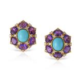 PAIR OF TURQUOISE AND AMETHYST EARCLIPS -    - Online Auction of Fine Jewels