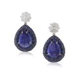 PAIR OF TANZANITE, SAPPHIRE AND DIAMOND EARRINGS -    - Online Auction of Fine Jewels