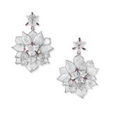 PAIR OF DIAMOND AND RUBY EARRINGS -    - Online Auction of Fine Jewels