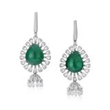 PAIR OF EMERALD AND DIAMOND JHUMKI EARRINGS -    - Online Auction of Fine Jewels