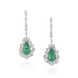 PAIR OF COLOMBIAN EMERALD AND DIAMOND EARRINGS -    - Online Auction of Fine Jewels