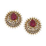 PAIR OF RUBELLITE AND DIAMOND POLKI EARRINGS -    - Online Auction of Fine Jewels