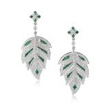 PAIR OF EMERALD AND DIAMOND `LEAF` EARRINGS -    - Online Auction of Fine Jewels