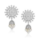 PAIR OF PEARL AND DIAMOND JHUMKI EARRINGS -    - Online Auction of Fine Jewels