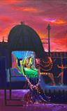 Temple in Evening - Manu  Parekh - Art Rises for India: A Covid-19 Relief Fundraiser Auction by the Indian Art Community