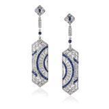 PAIR OF ART-DECO INSPIRED EARRINGS WITH SAPPHIRES AND DIAMONDS -    - Fine Jewels, Silver and Watches