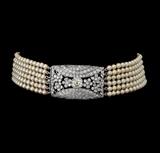 PEARL AND DIAMOND CHOKER NECKLACE -    - Fine Jewels, Silver and Watches