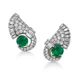 PAIR OF VINTAGE EMERALD AND DIAMOND EAR PENDANT BY GAZDAR -    - Fine Jewels, Silver and Watches
