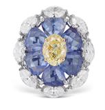 AN EXQUISITE COLOURED DIAMOND AND TANZANITE RING -    - Fine Jewels, Silver and Watches
