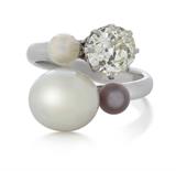 NATURAL PEARL AND DIAMOND RING -    - Fine Jewels, Silver and Watches