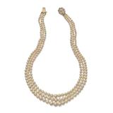 AN IMPORTANT THREE STRAND PEARL NECKLACE  -    - Fine Jewels, Silver and Watches