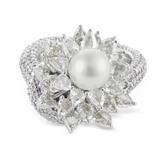 NATURAL PEARL AND DIAMOND RING IN PLATINUM -    - Fine Jewels, Silver and Watches