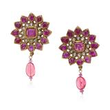 PAIR OF RUBY AND TOURMALINE ‘KARNPHOOL‘ EARRINGS -    - Online Auction of Fine Jewels and Silver
