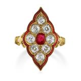 RUBY AND OLD-CUT DIAMOND ENAMELLED RING -    - Online Auction of Fine Jewels and Silver