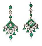 PAIR OF ART DECO EMERALD AND DIAMOND EARRINGS -    - Online Auction of Fine Jewels and Silver