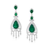 PAIR OF COLOMBIAN EMERALD AND DIAMOND EARRINGS -    - Online Auction of Fine Jewels and Silver