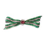 SPINEL, EMERALD AND DIAMOND BROOCH -    - Online Auction of Fine Jewels and Silver
