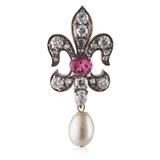 BURMESE RUBY, NATURAL PEARL AND DIAMOND PENDANT -    - Online Auction of Fine Jewels and Silver
