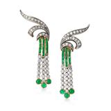 PAIR OF ART DECO EMERALD AND DIAMOND EARRINGS -    - Online Auction of Fine Jewels and Silver