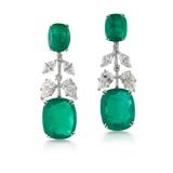 A MAGNIFICENT  PAIR OF EMERALD AND DIAMOND EARRINGS -    - Online Auction of Fine Jewels and Silver