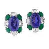 PAIR OF TANZANITE, EMERALD AND DIAMOND EARRINGS -    - Online Auction of Fine Jewels and Silver