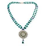DIAMOND ‘POLKI‘, EMERALD AND SAPPHIRE BEADS NECKLACE   -    - Online Auction of Fine Jewels and Silver