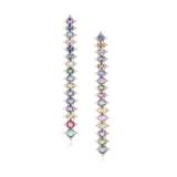 PAIR OF MULTI-SAPPHIRE AND DIAMOND EARRINGS -    - Online Auction of Fine Jewels and Silver