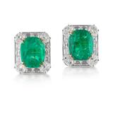 PAIR OF EMERALD AND DIAMOND EARRINGS -    - Online Auction of Fine Jewels and Silver