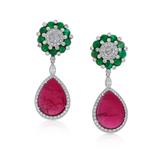 PAIR OF RUBELLITE, EMERALD AND DIAMOND EARRINGS -    - Online Auction of Fine Jewels and Silver