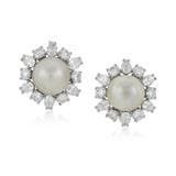 PAIR OF NATURAL PEARL AND DIAMOND EARRINGS -    - Online Auction of Fine Jewels and Silver